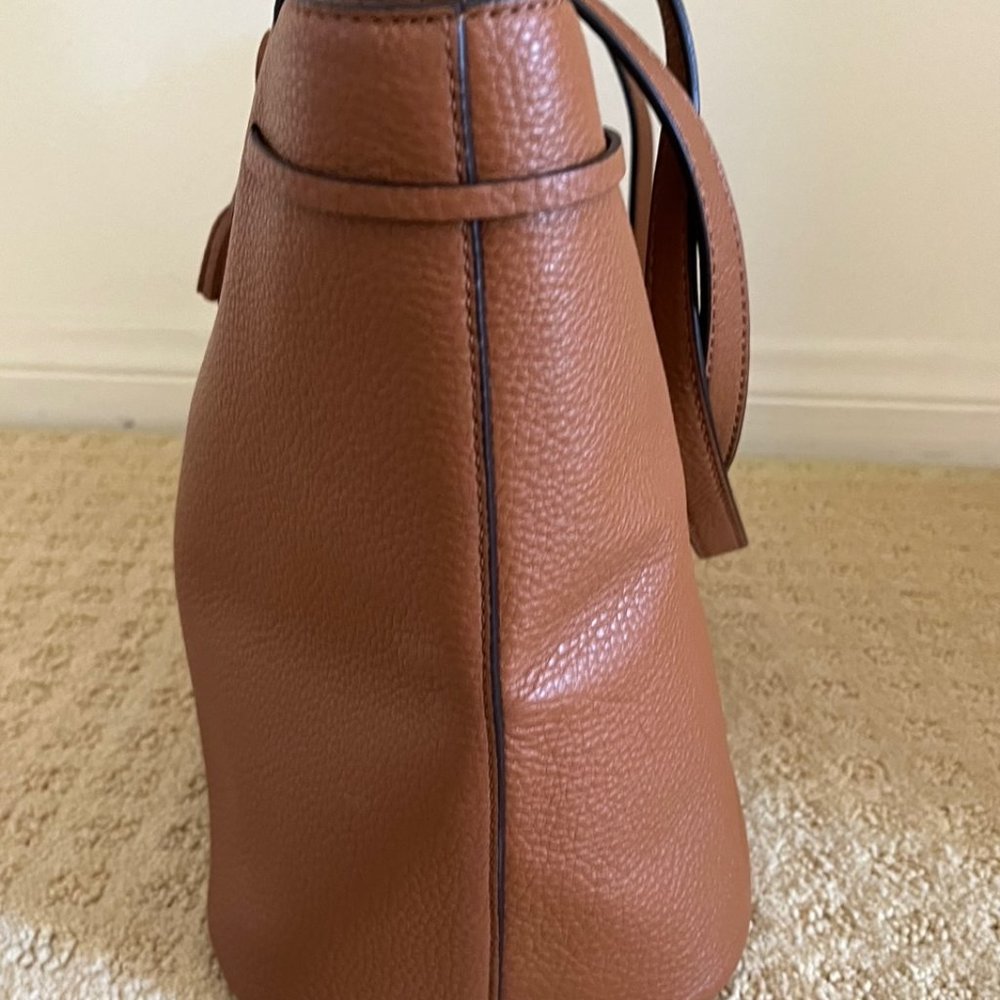 Kate Spade Brown Pebbled Leather Tote with Tassel Bow - Picture 4 of 6